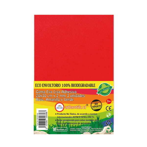 05030336-1 GOMA EVA ADHESIVA LISA 20X30CMX02MM 1 AMARILLO 1 ROJO 1 VERDE ATLANTIK